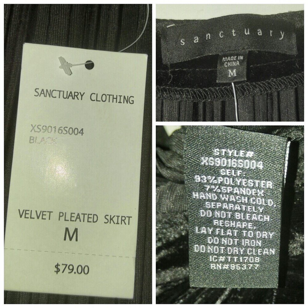 πHP!ππNWT Sanctuary Black Velvet Pleated Skirt - Picture 2 of 5